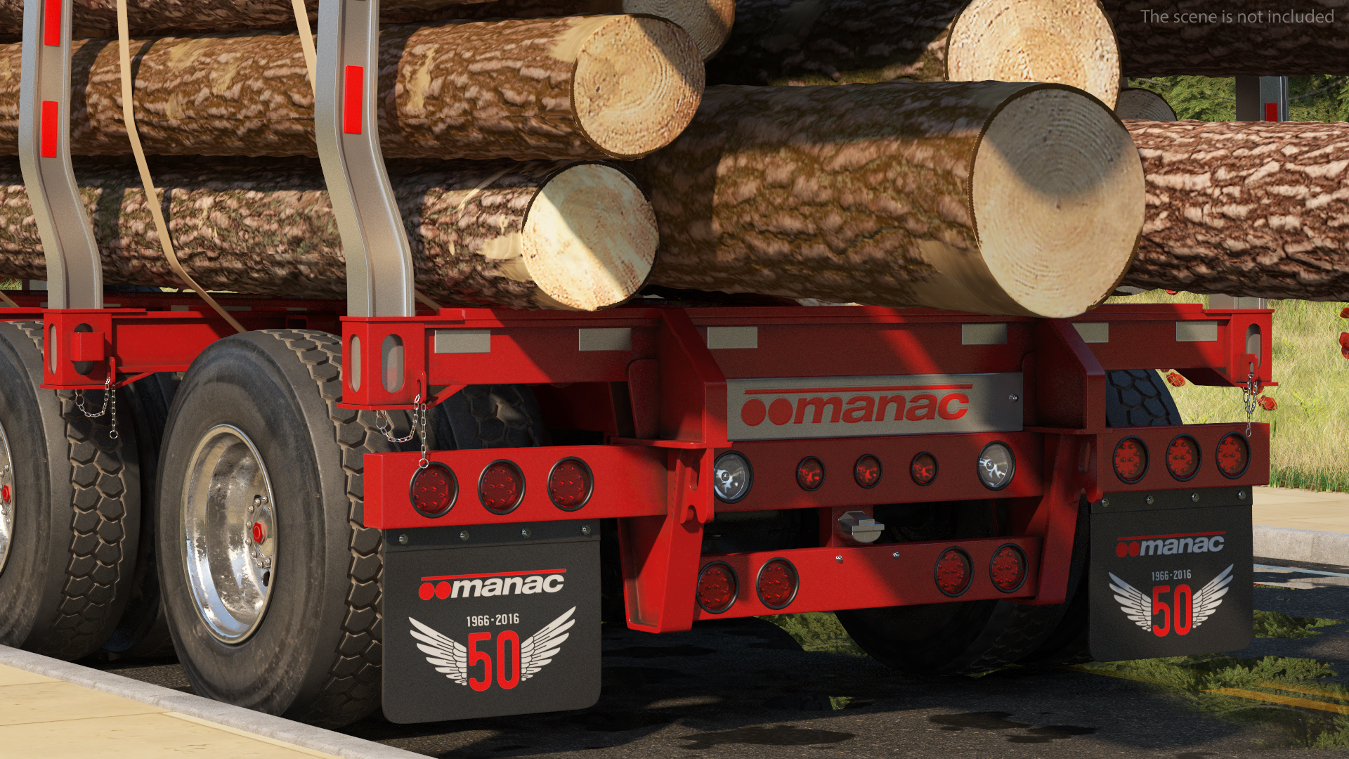 3D Freightliner Truck with Logging Trailer Rigged