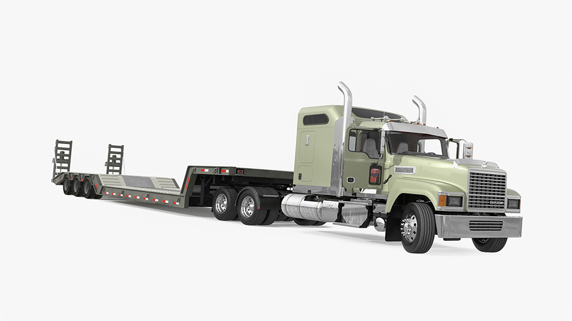 Mack CHU613 Truck with Flatbed Semi Trailer Rigged for Cinema 4D 3D model