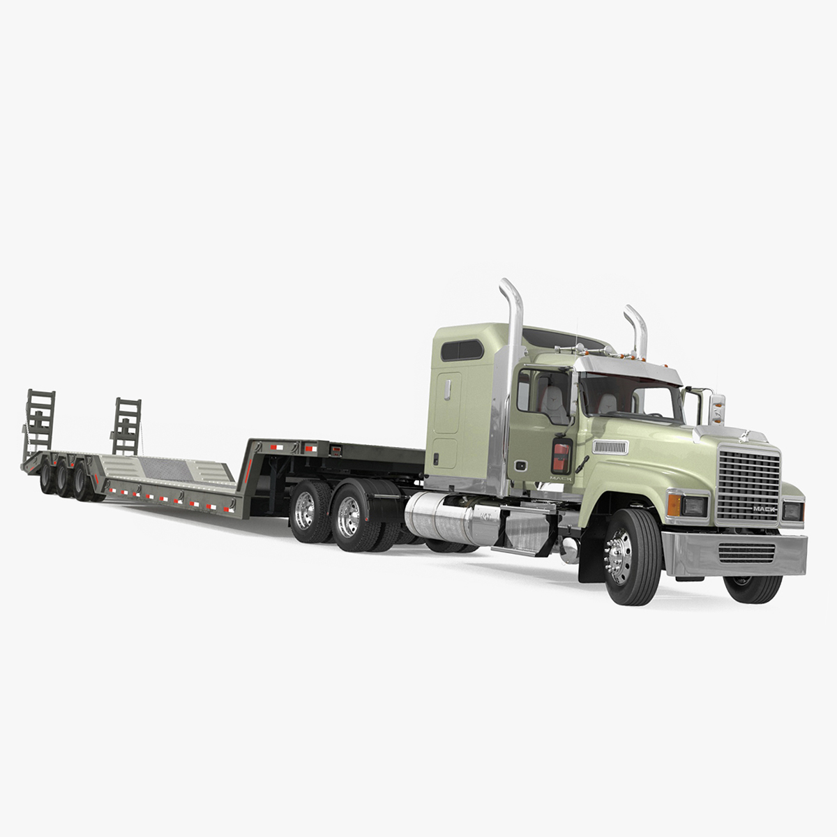 Mack CHU613 Truck with Flatbed Semi Trailer Rigged for Cinema 4D 3D model