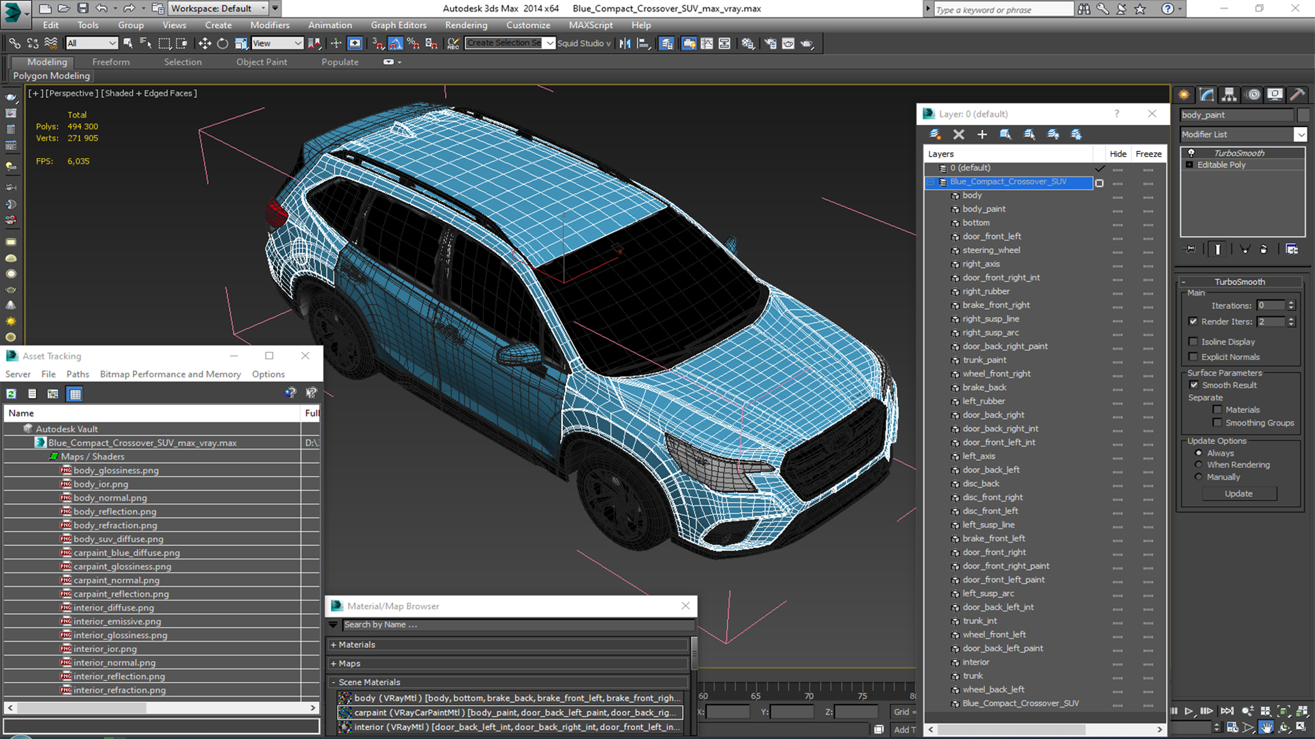 3D Blue Compact Crossover SUV