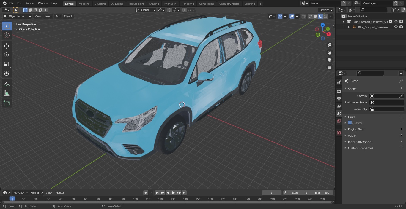 3D Blue Compact Crossover SUV