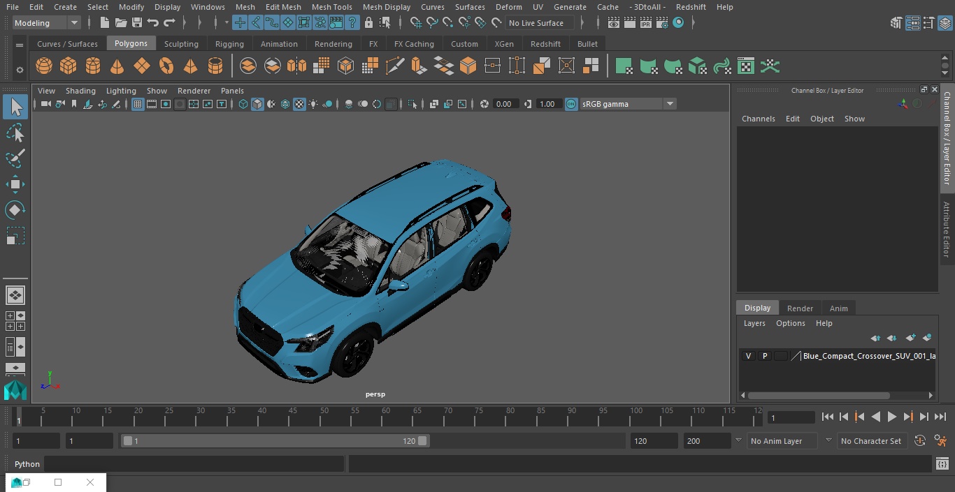 3D Blue Compact Crossover SUV