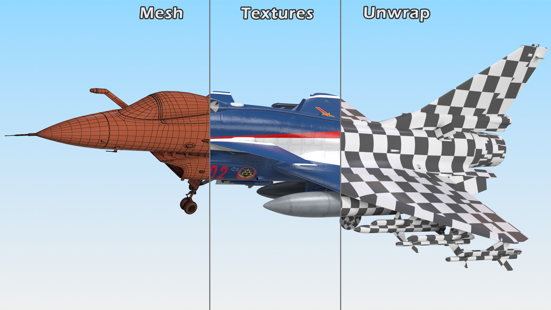 3D PLAAF J10 Vigorous Dragon Aerobatic Team Armament Rigged