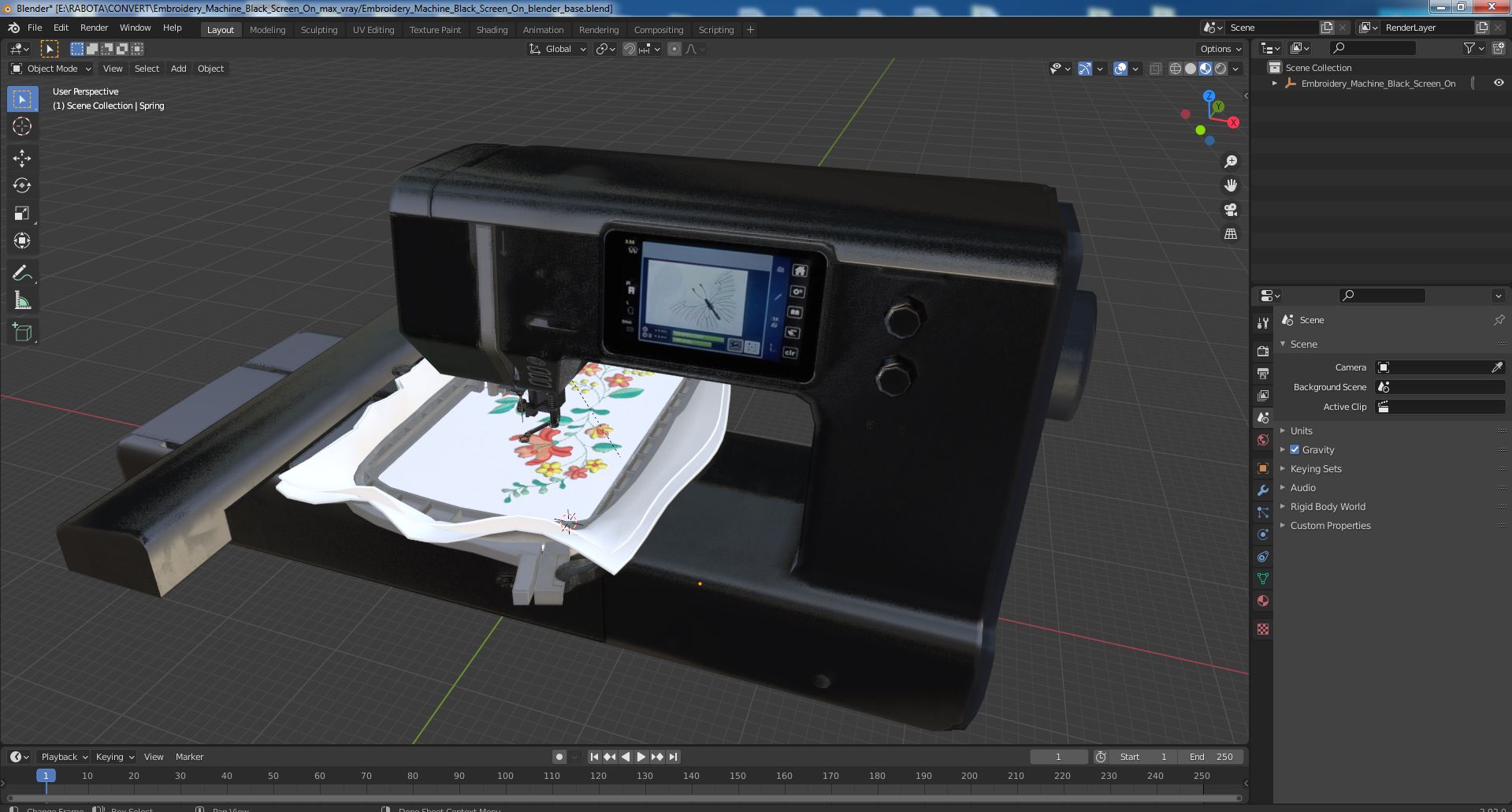 Embroidery Machine Black Screen On 3D model
