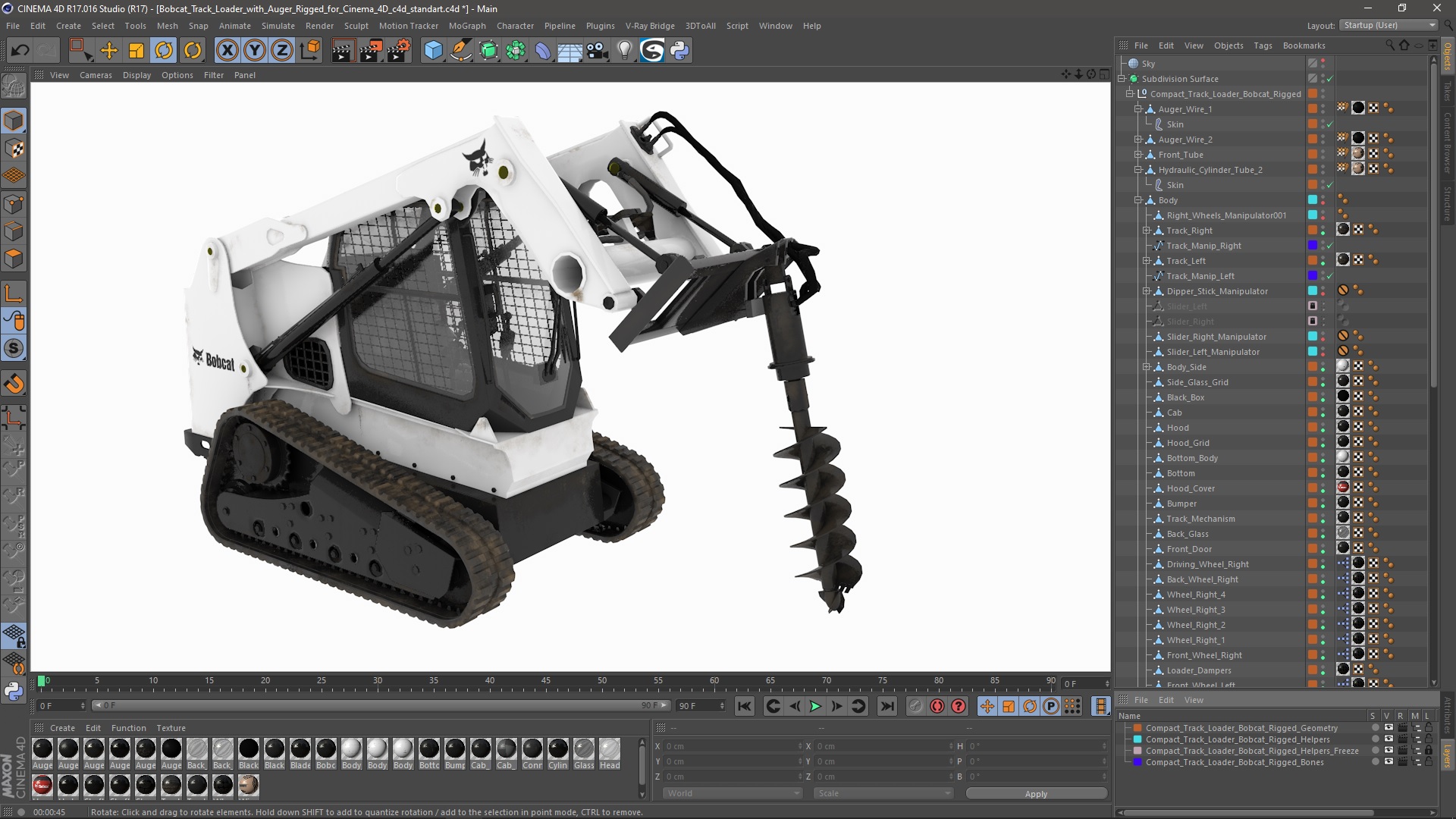 3D Bobcat Track Loader with Auger Rigged for Cinema 4D