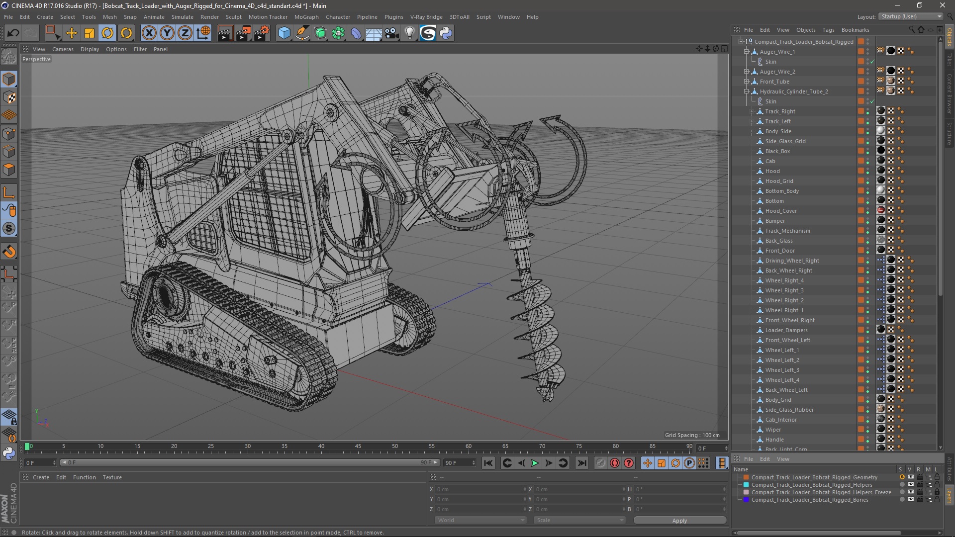 3D Bobcat Track Loader with Auger Rigged for Cinema 4D