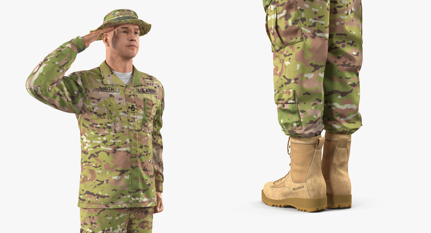3D US Army Soldier Camo Saluting Fur model
