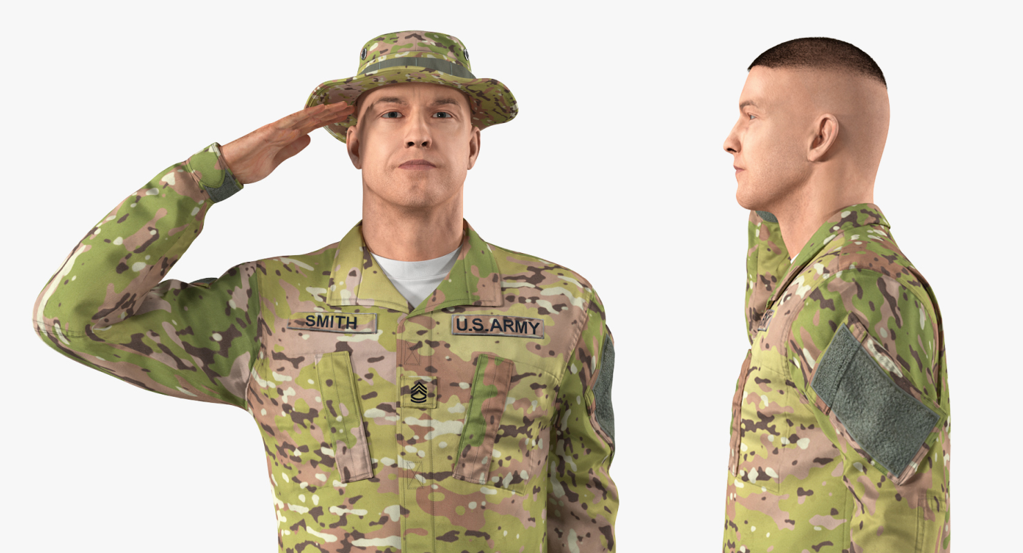 3D US Army Soldier Camo Saluting Fur model