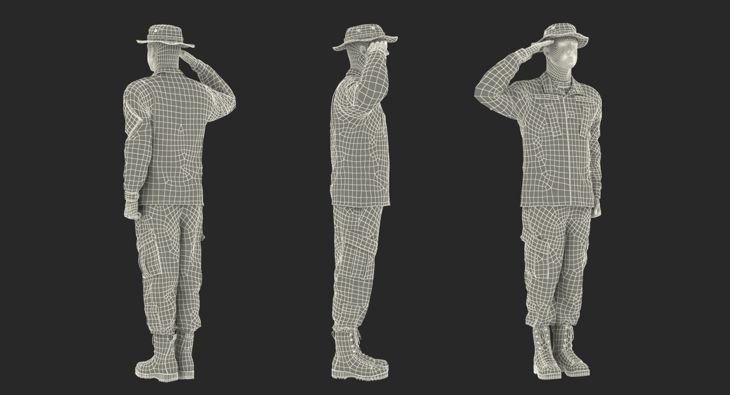 3D US Army Soldier Camo Saluting Fur model