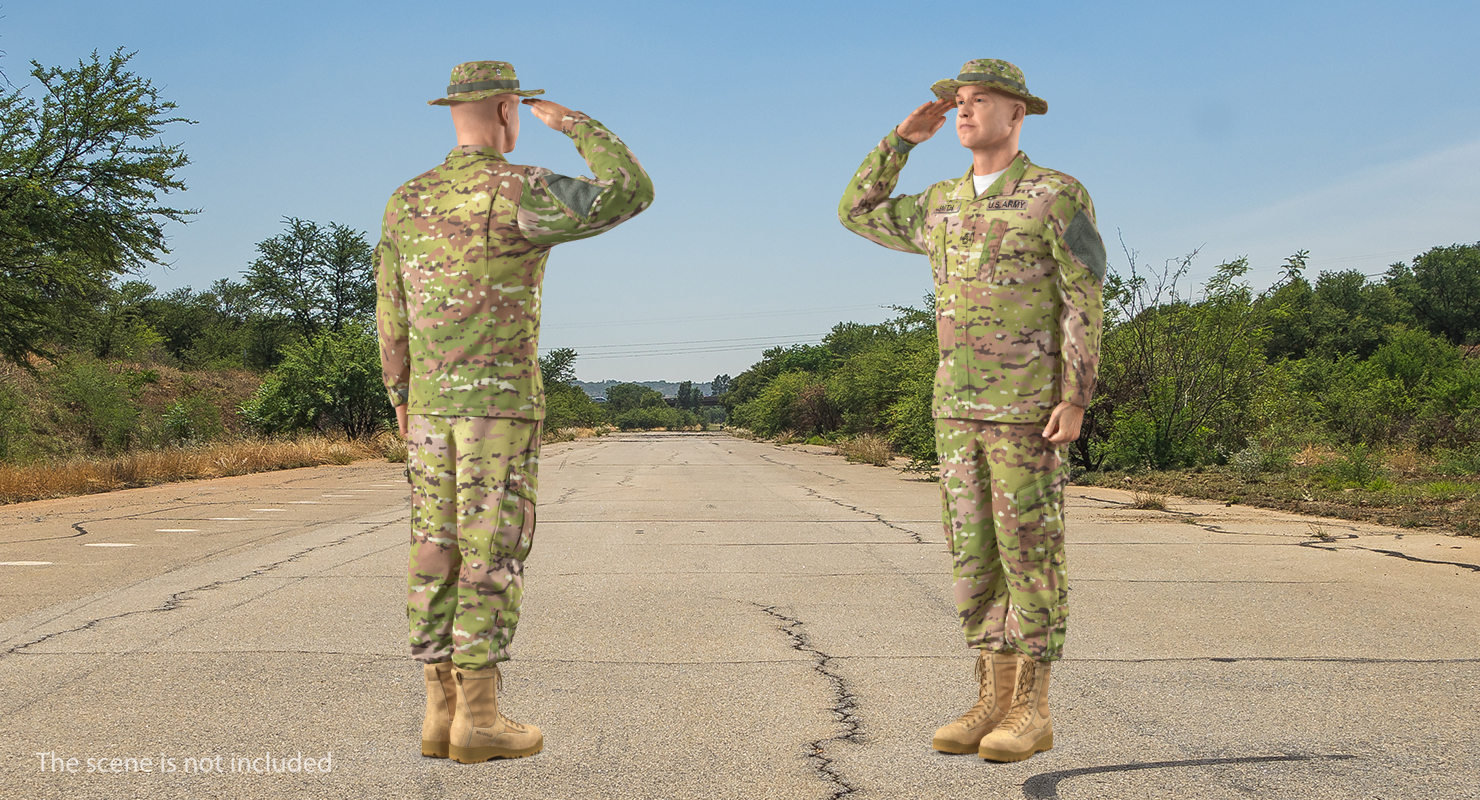 3D US Army Soldier Camo Saluting Fur model