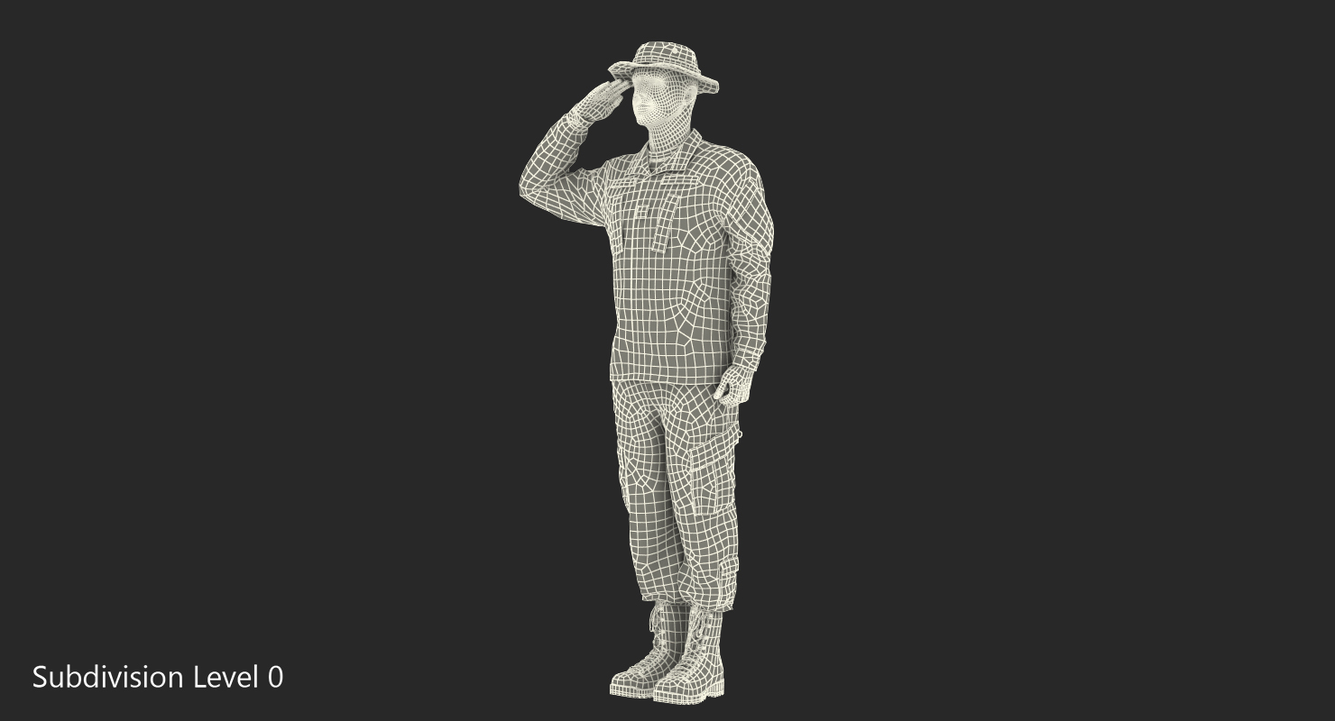 3D US Army Soldier Camo Saluting Fur model