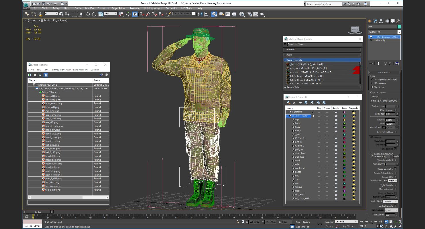3D US Army Soldier Camo Saluting Fur model