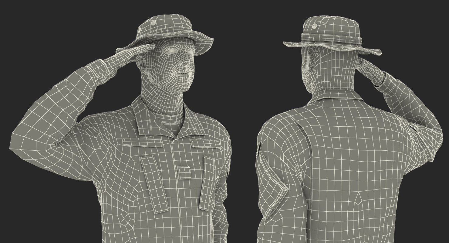 3D US Army Soldier Camo Saluting Fur model