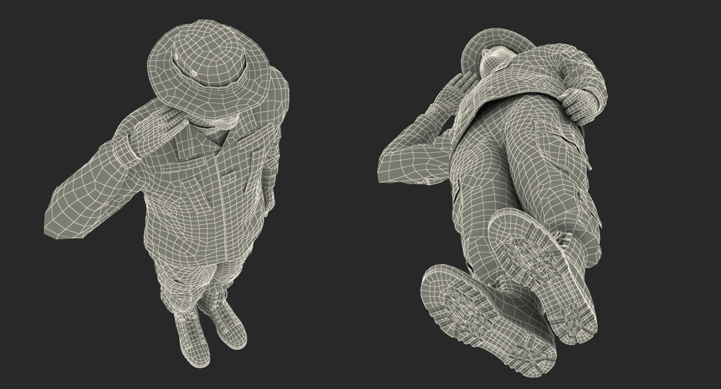 3D US Army Soldier Camo Saluting Fur model