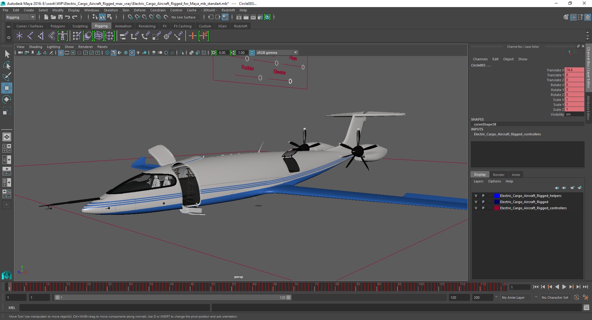 Electric Cargo Aircraft Rigged for Maya 3D model