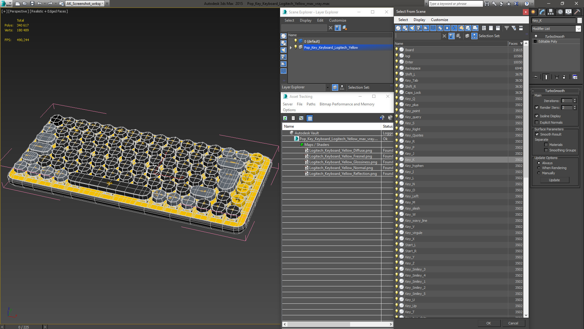 Pop Key Keyboard Logitech Yellow 3D