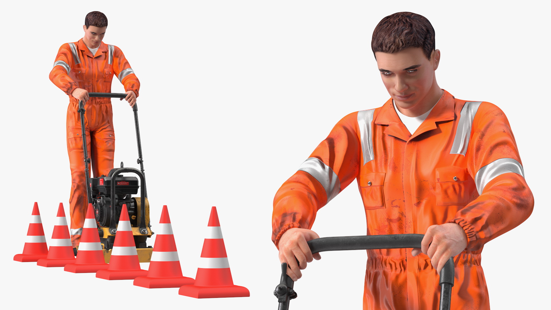 3D Dirty Road Worker with Gasoline Vibratory