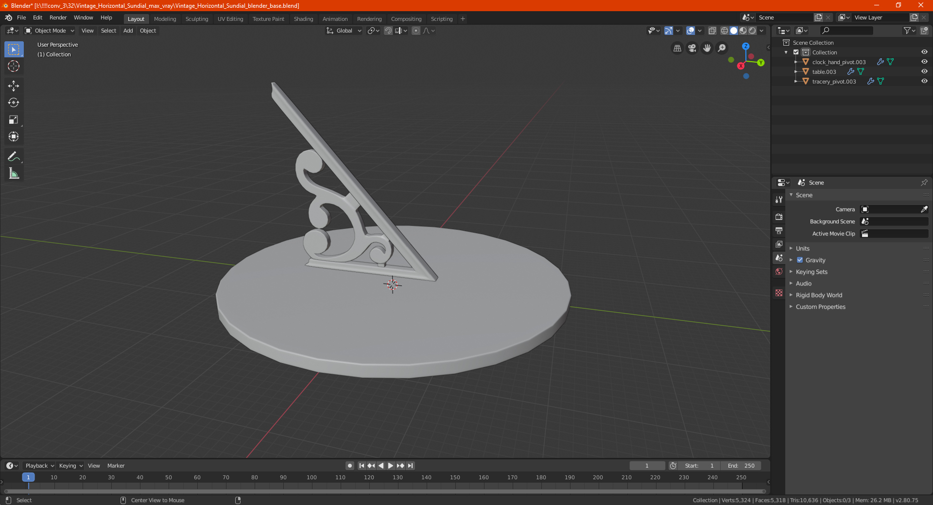 3D Vintage Horizontal Sundial
