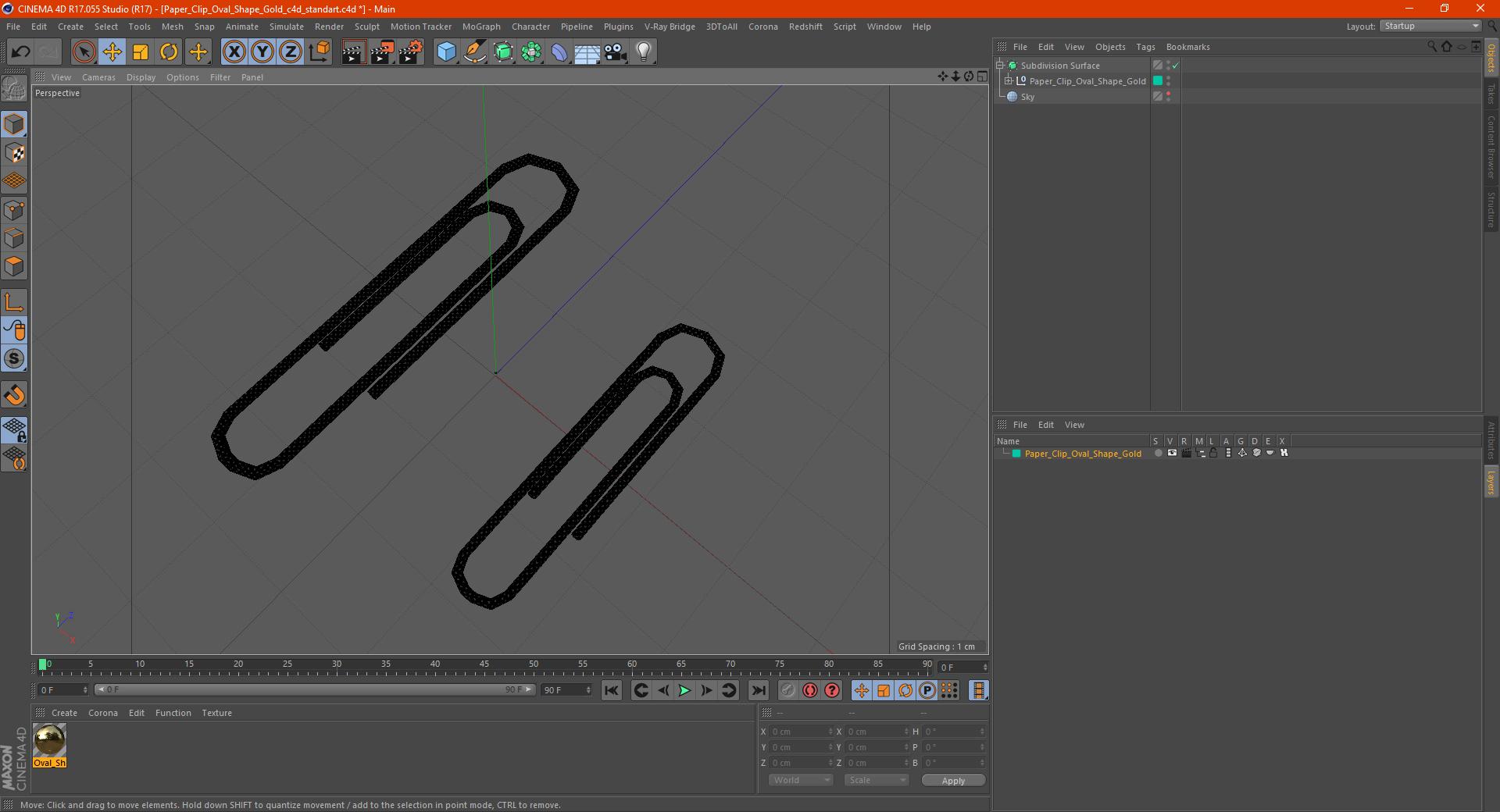 3D Paper Clip Oval Shape Gold