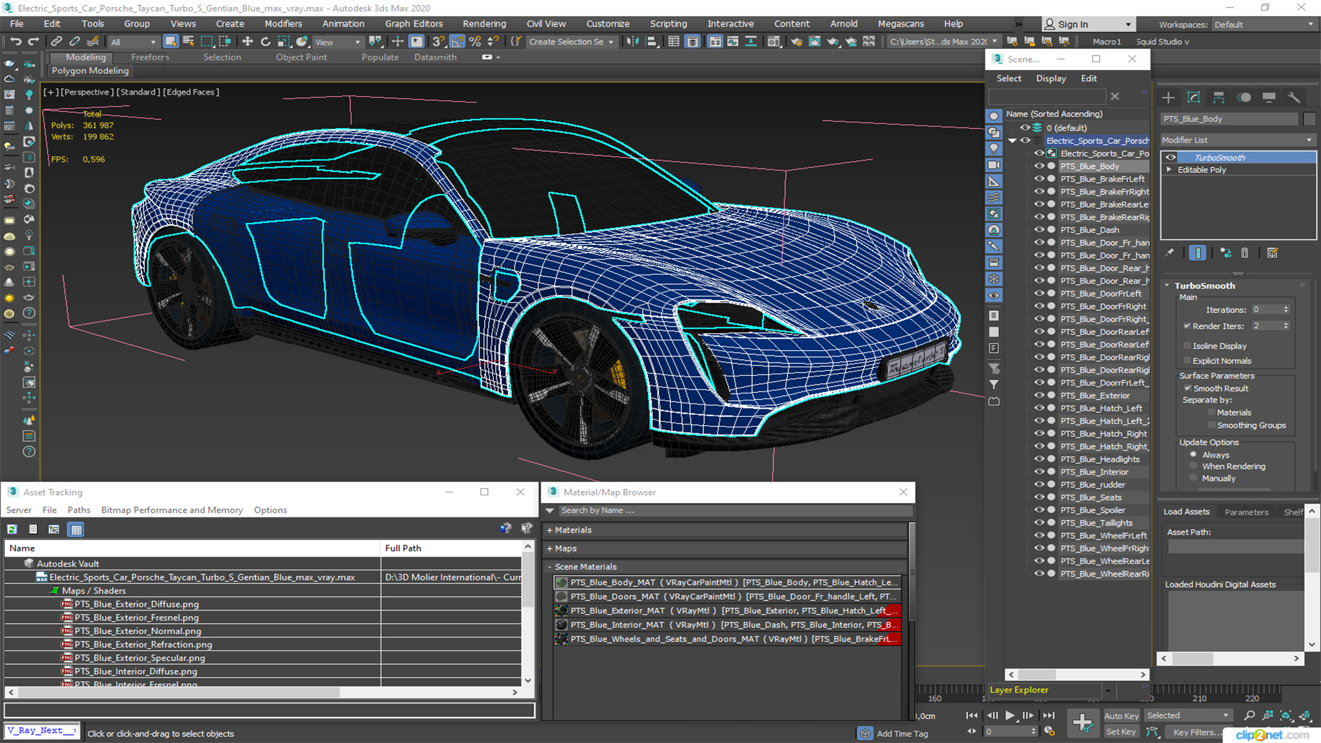 3D model Electric Sports Car Porsche Taycan Turbo S Gentian Blue