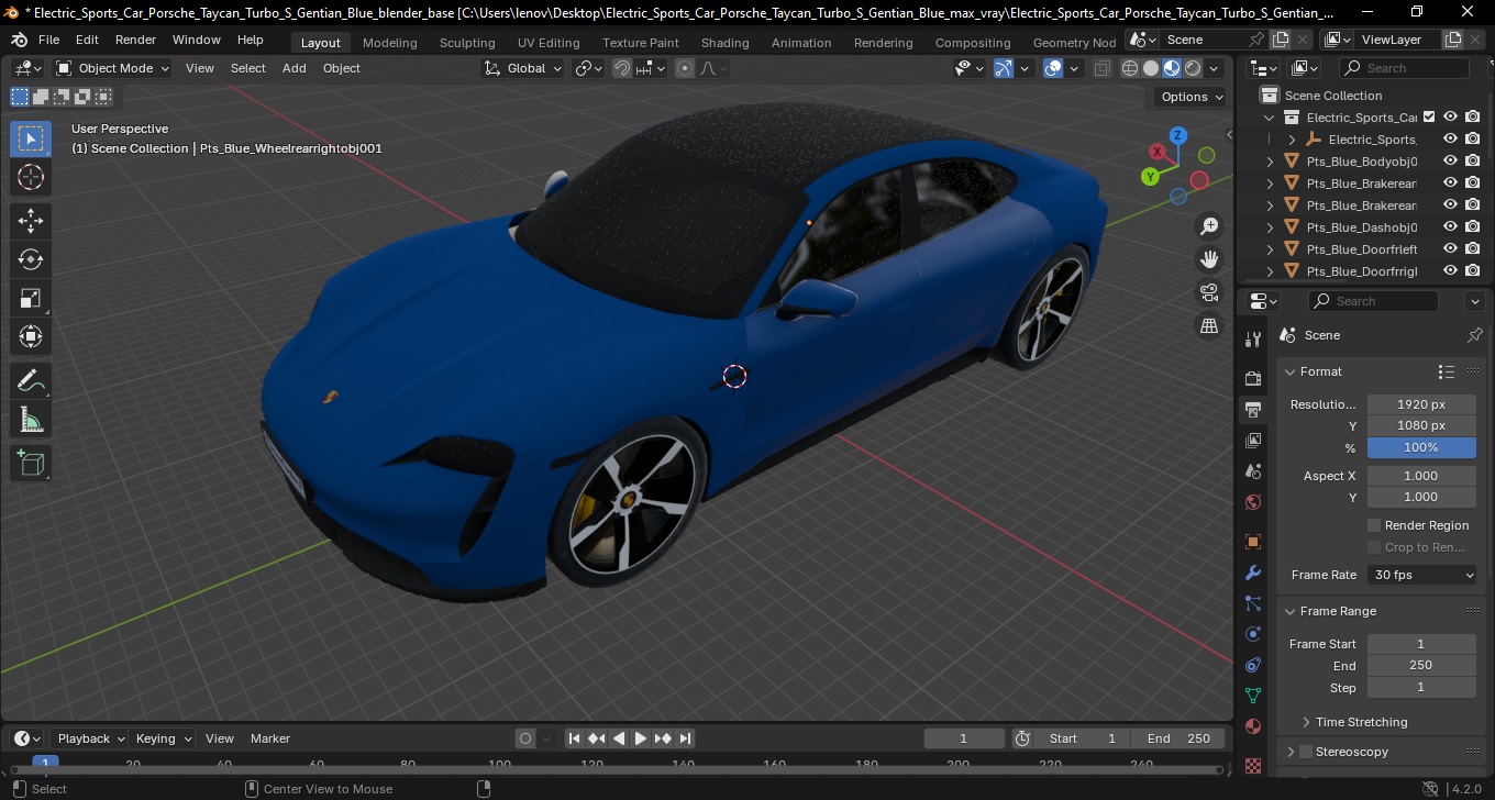 3D model Electric Sports Car Porsche Taycan Turbo S Gentian Blue