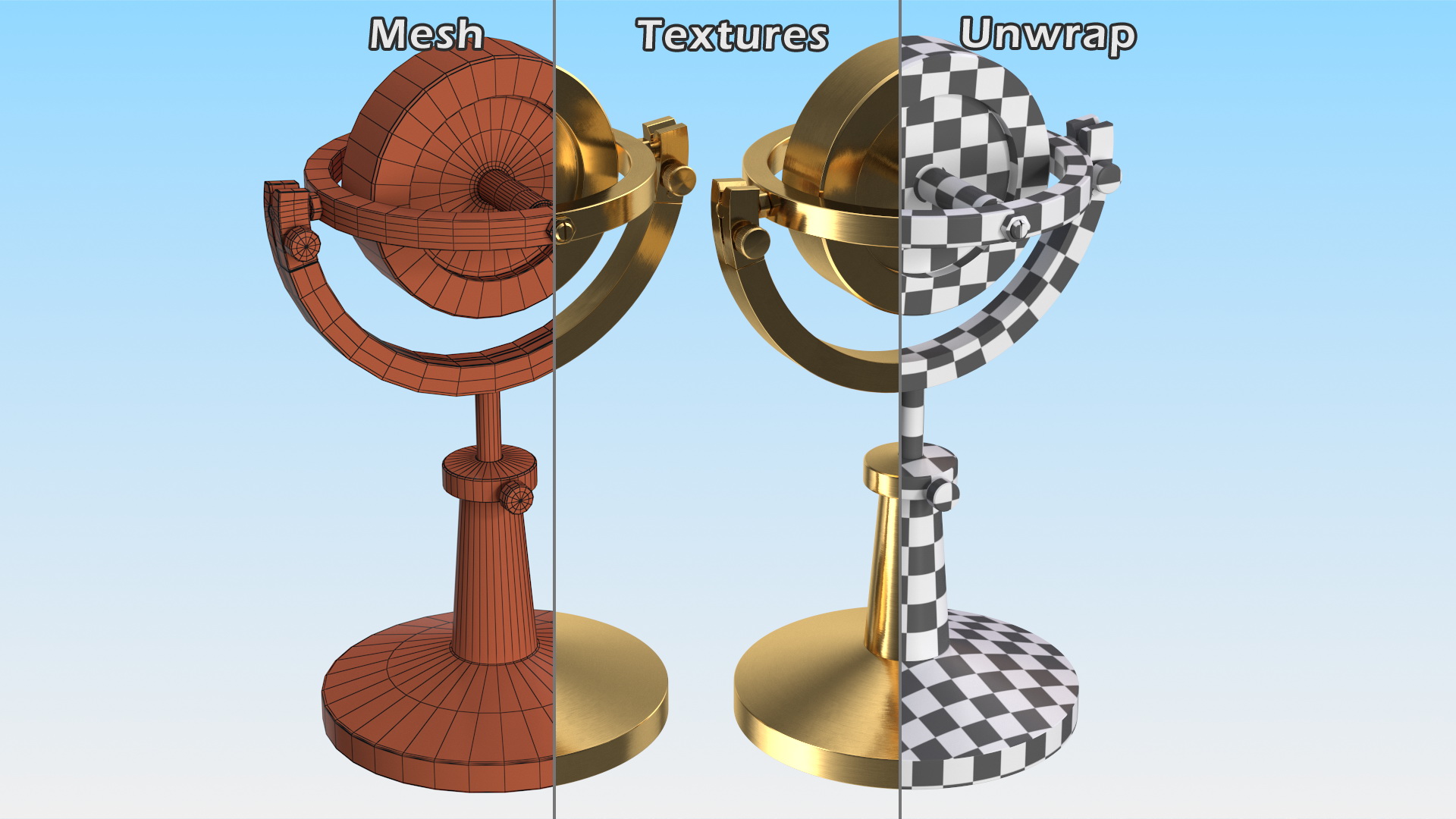 3D Vintage Brass Lecture Gyroscope