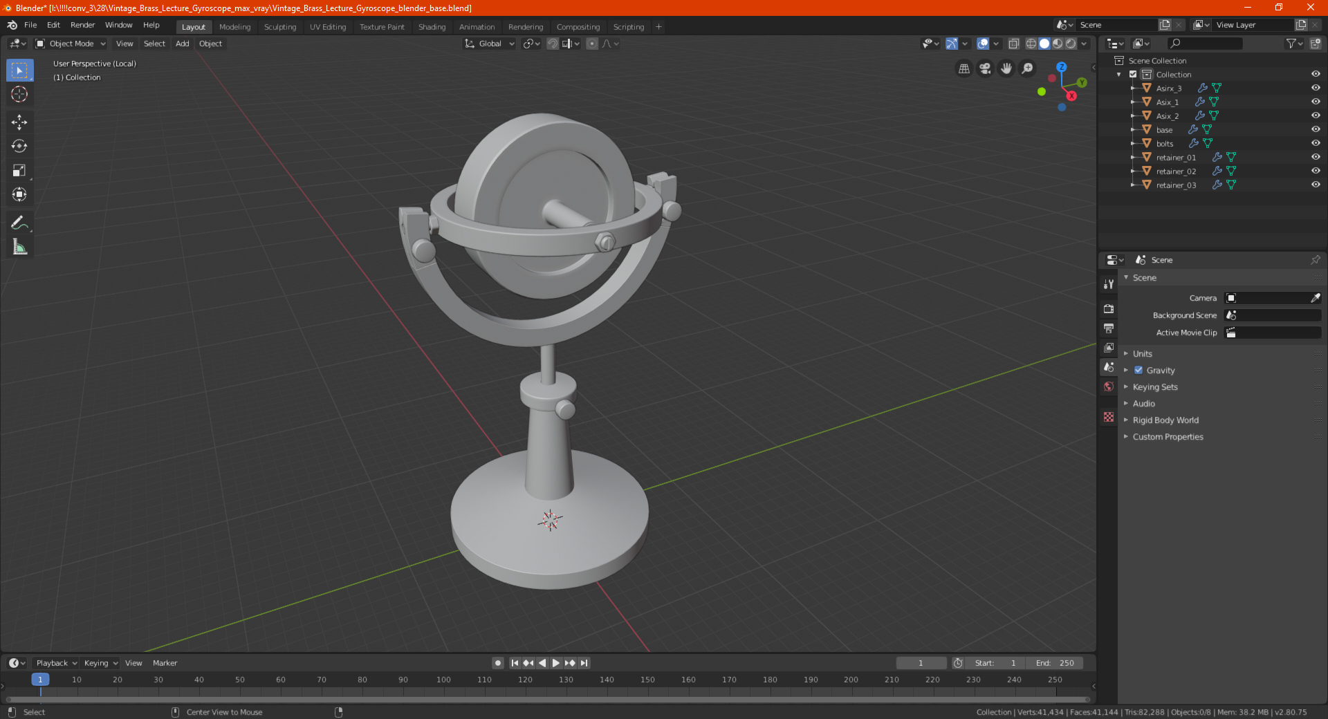 3D Vintage Brass Lecture Gyroscope