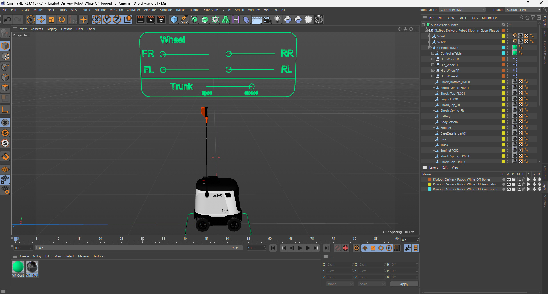 3D Kiwibot Delivery Robot White Off Rigged for Cinema 4D model
