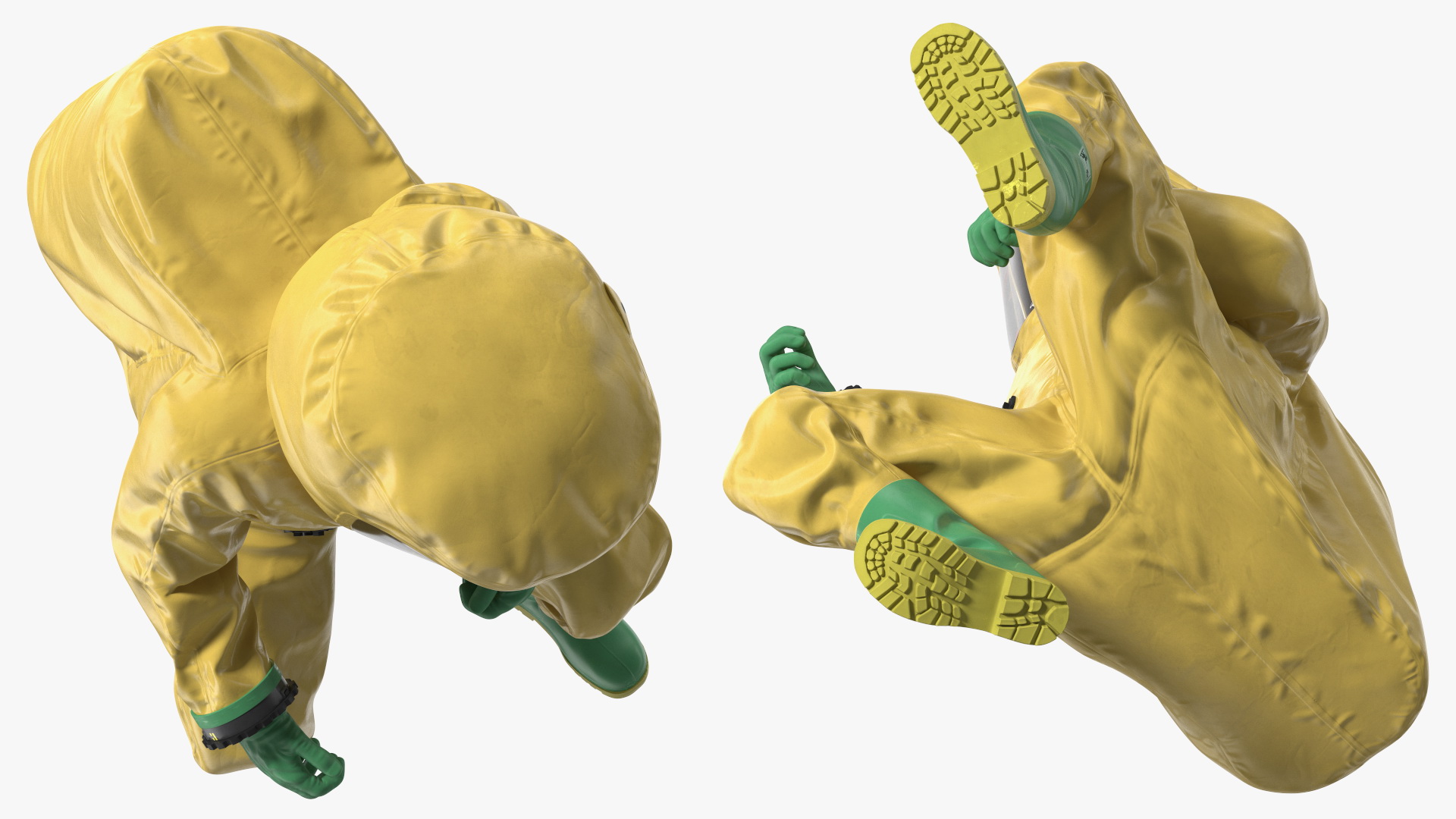 3D Heavy Duty Chemical Protective Suit Squat Pose Yellow model
