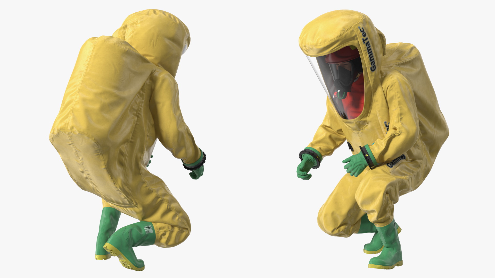 3D Heavy Duty Chemical Protective Suit Squat Pose Yellow model