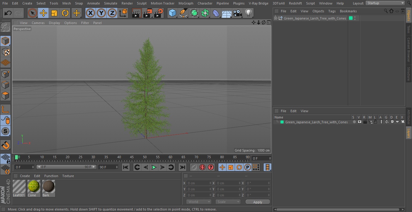 3D Green Japanese Larch Tree with Cones