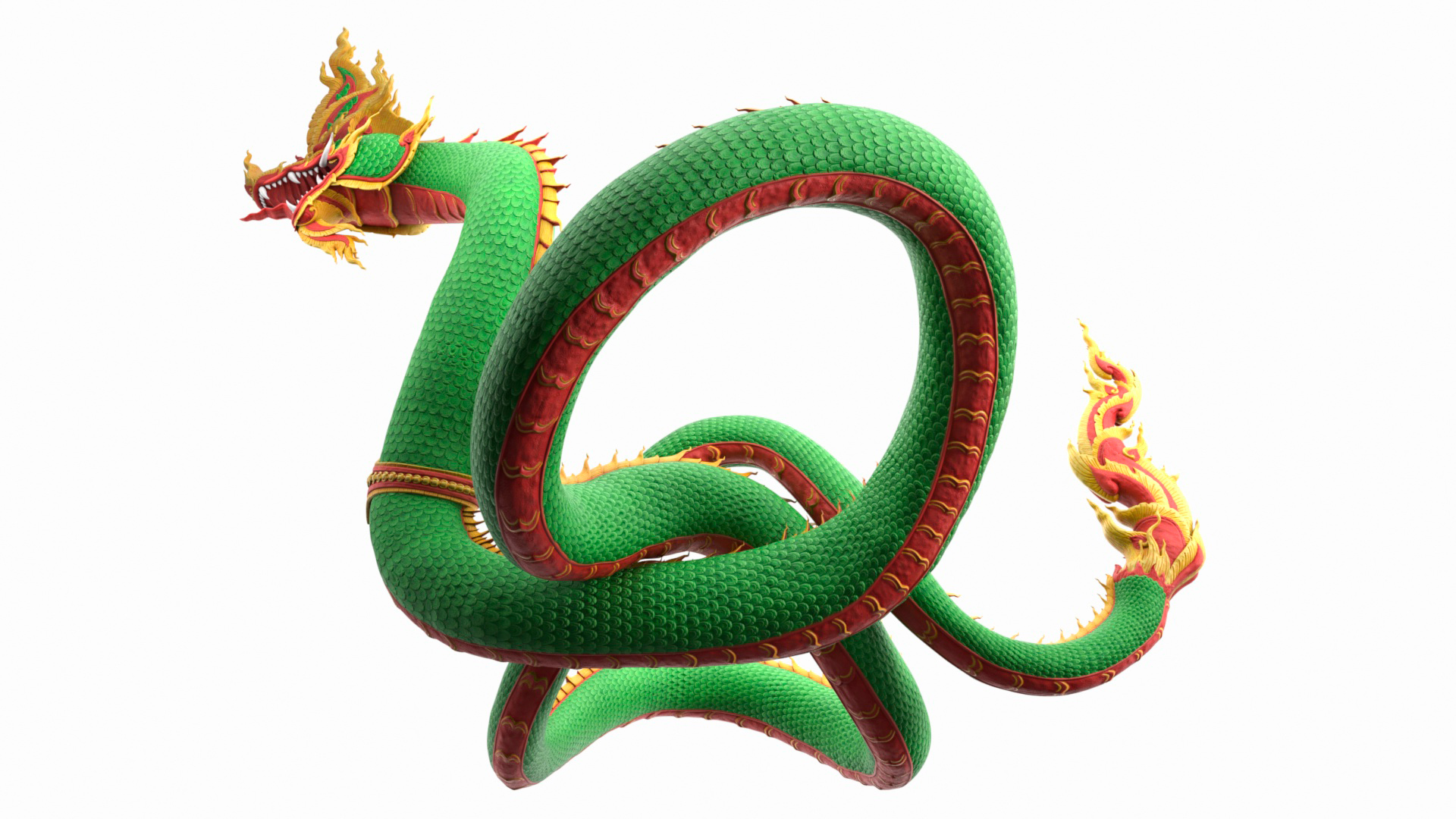 Asian Naga Dragon Green Rigged for Cinema 4D 3D model
