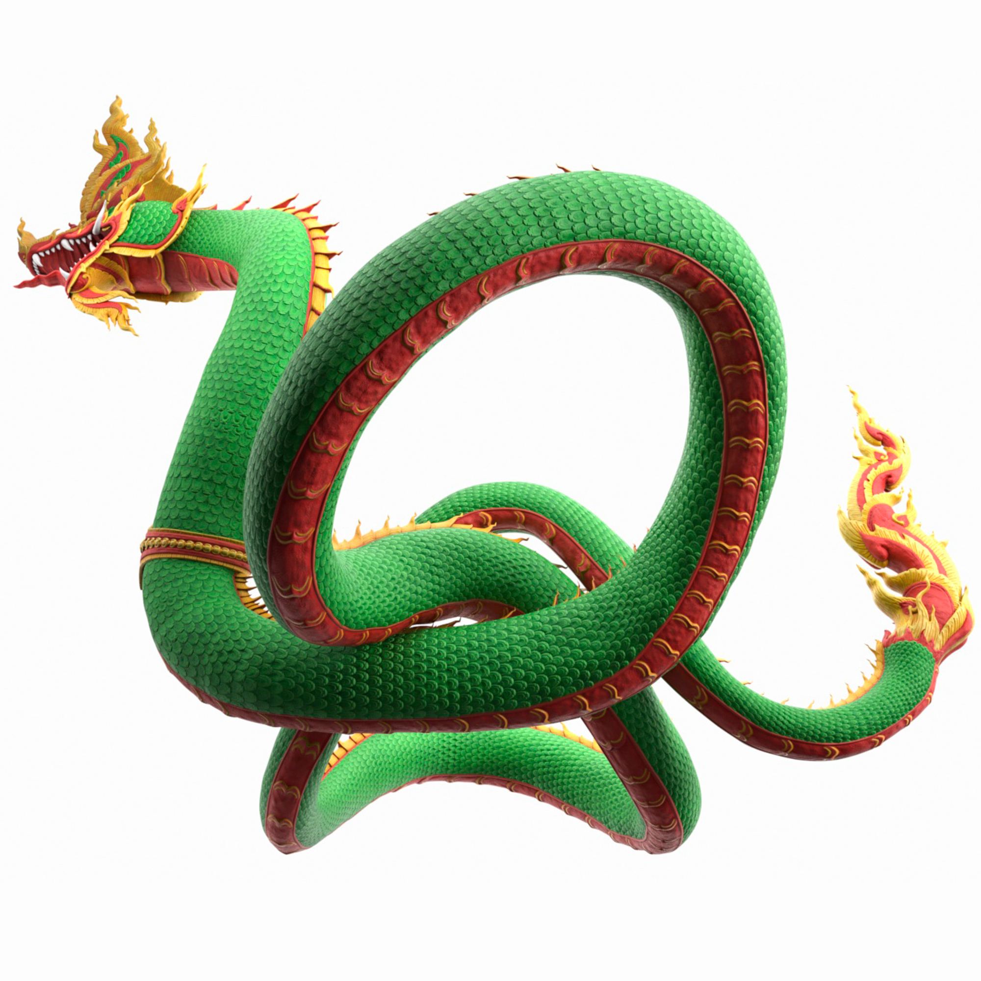 Asian Naga Dragon Green Rigged for Cinema 4D 3D model
