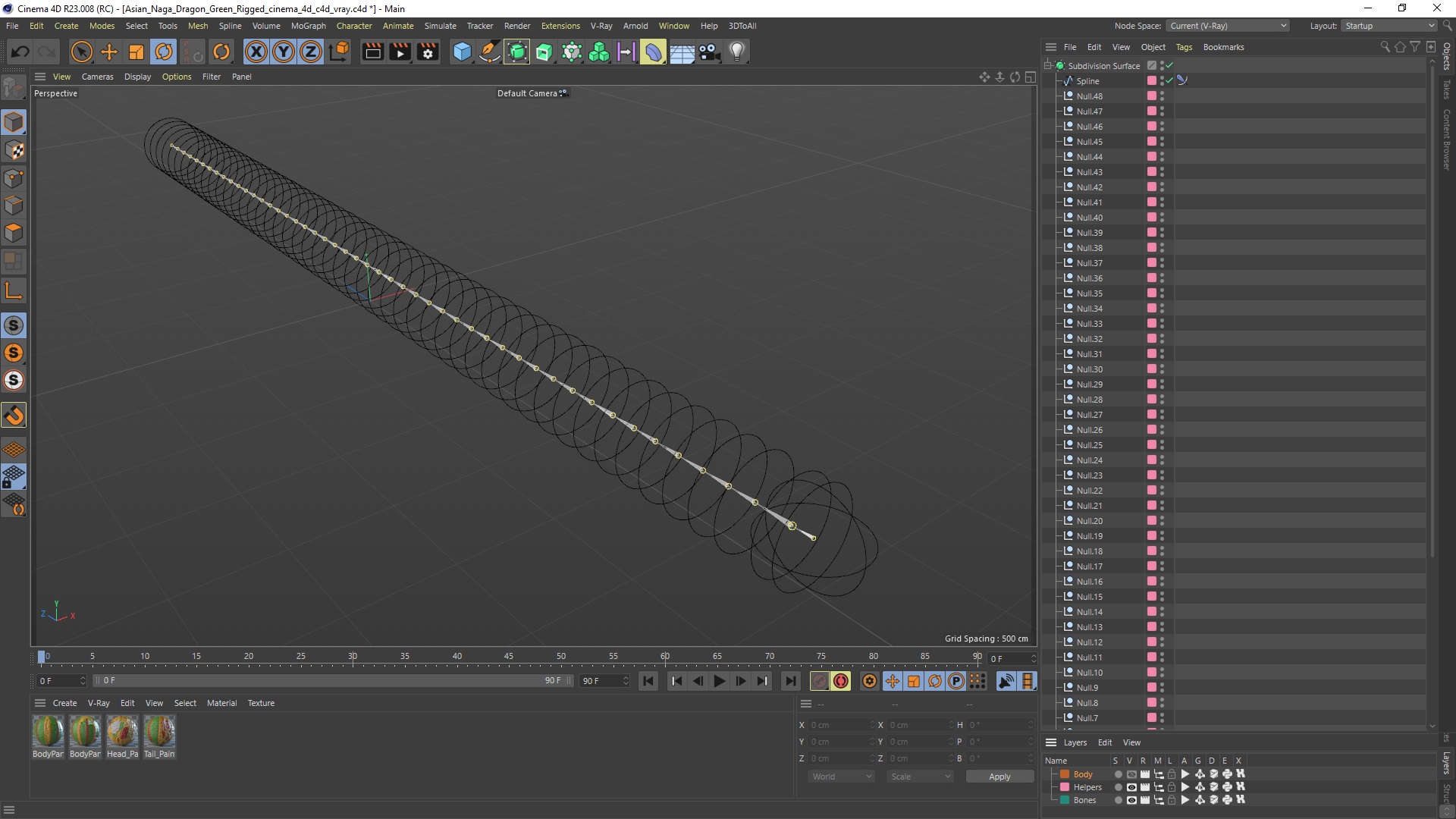 Asian Naga Dragon Green Rigged for Cinema 4D 3D model