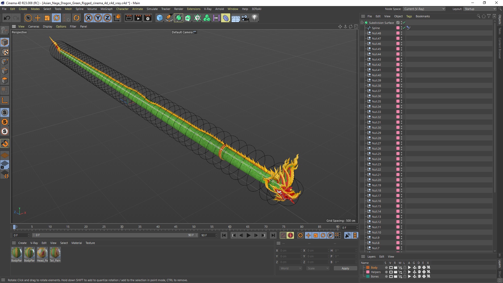 Asian Naga Dragon Green Rigged for Cinema 4D 3D model