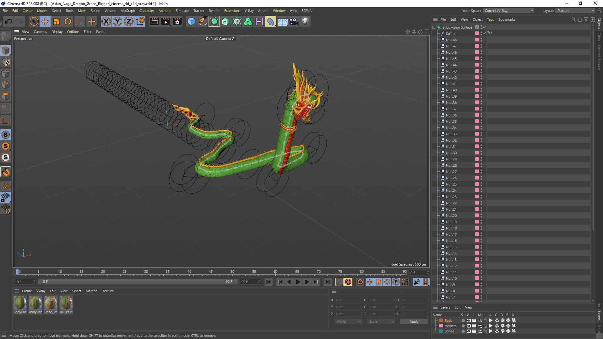 Asian Naga Dragon Green Rigged for Cinema 4D 3D model