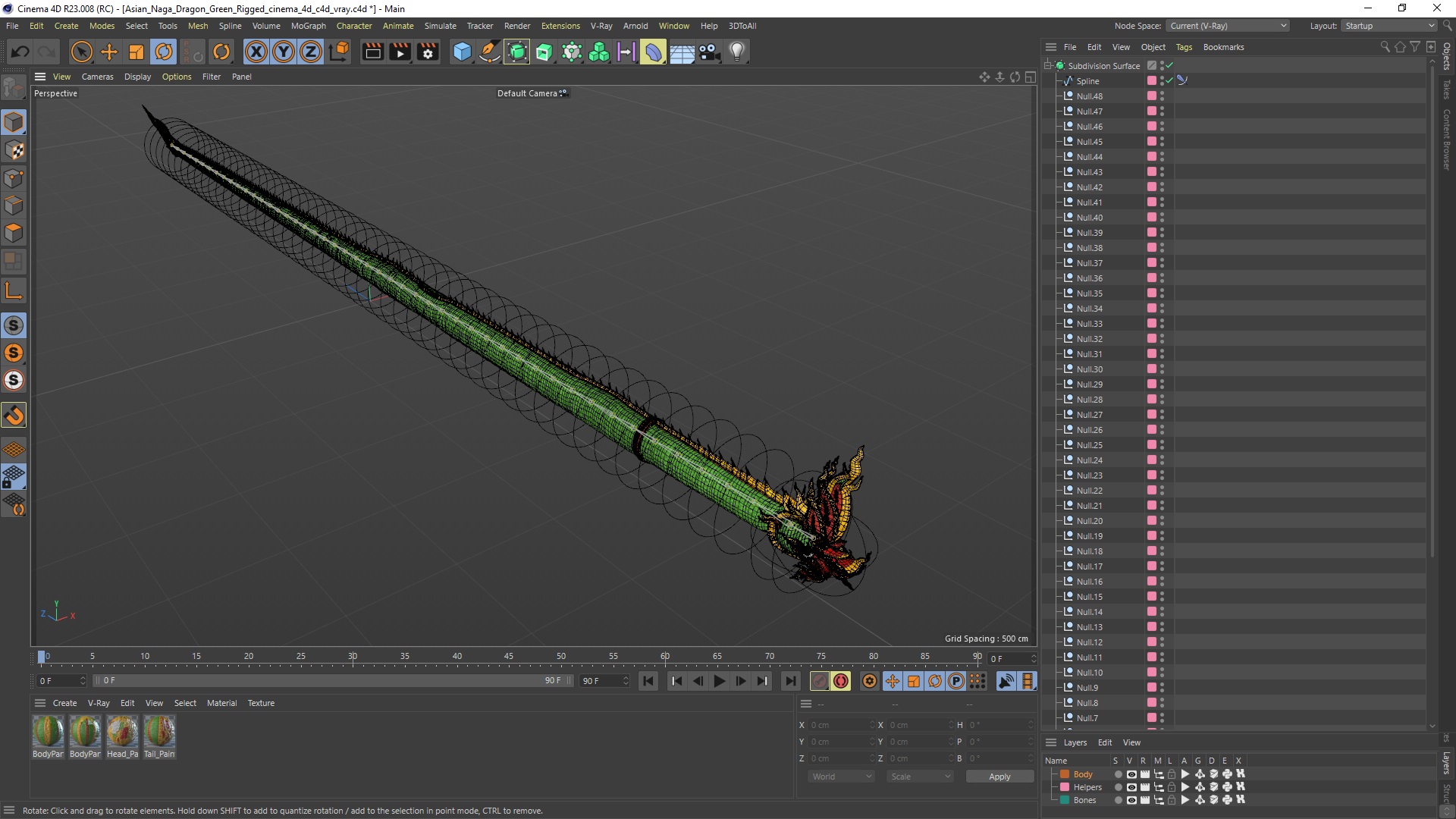 Asian Naga Dragon Green Rigged for Cinema 4D 3D model