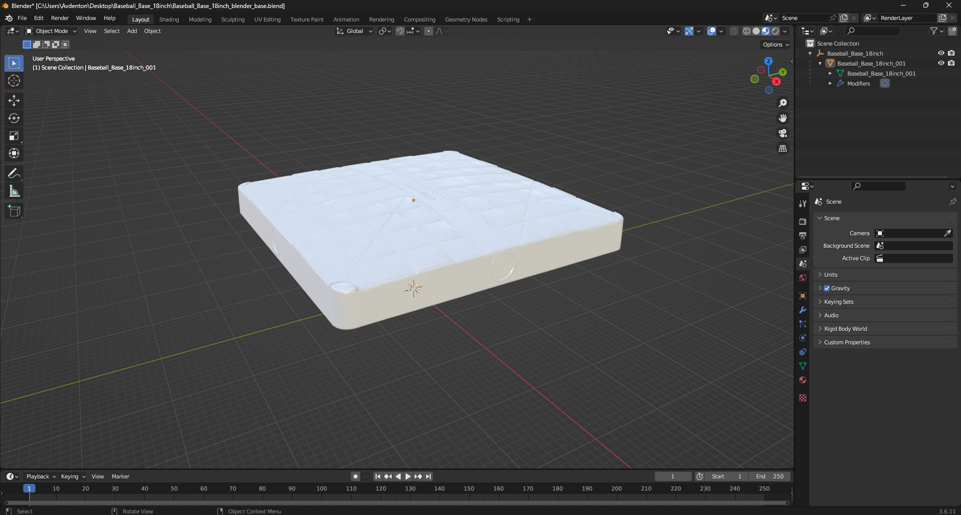 3D model Baseball Base 18inch