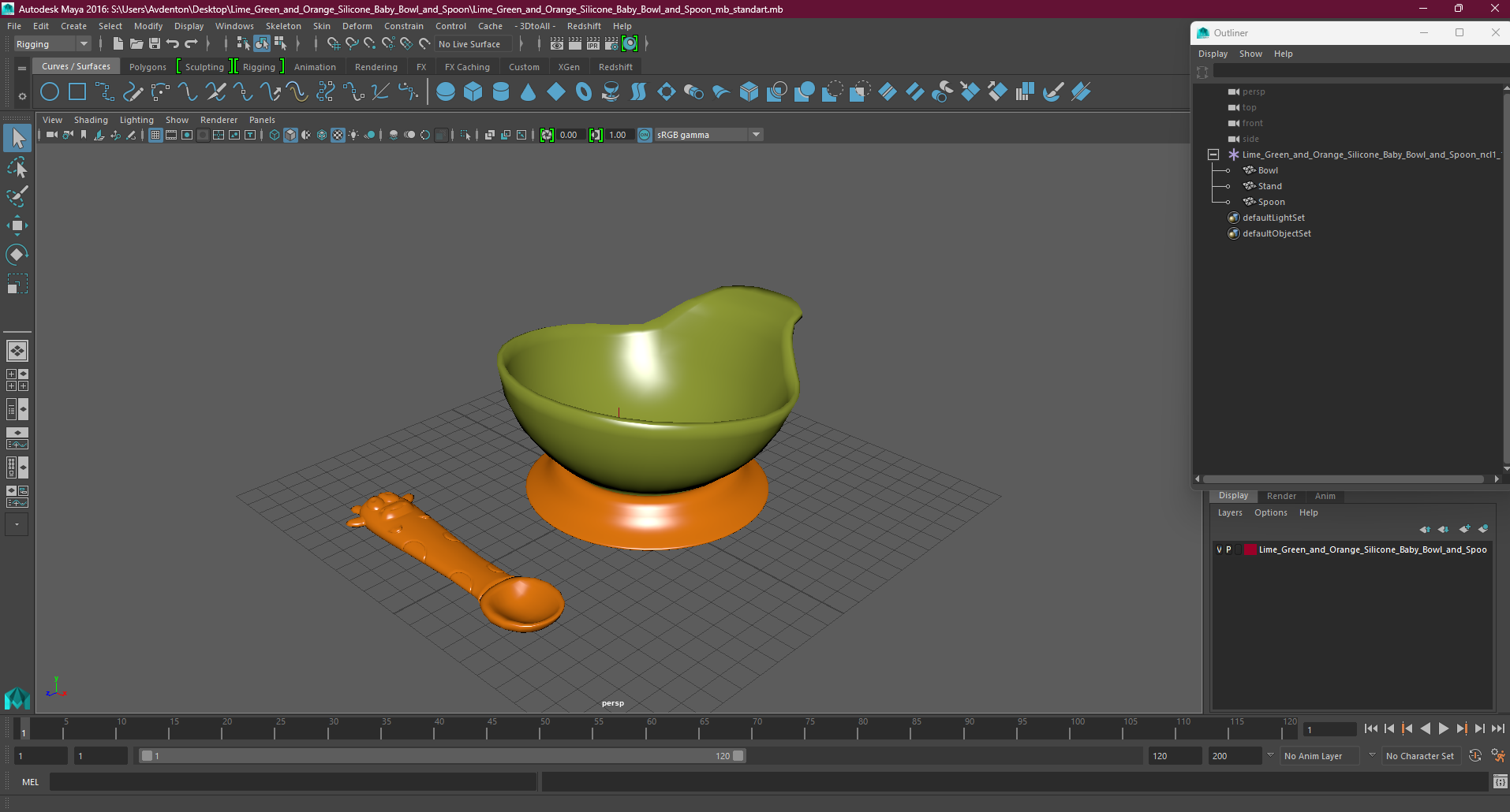 3D model Lime Green and Orange Silicone Baby Bowl and Spoon