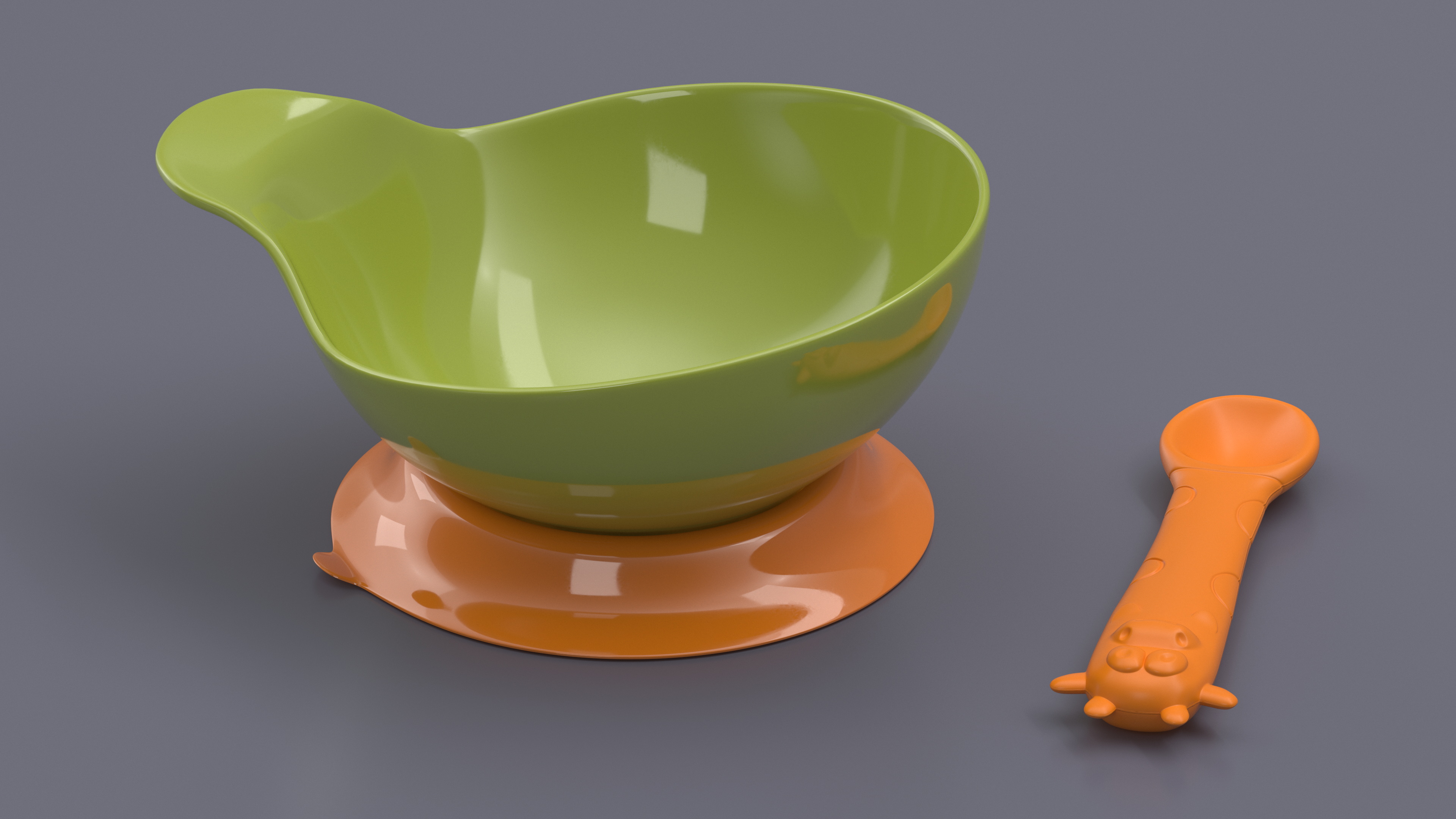 3D model Lime Green and Orange Silicone Baby Bowl and Spoon
