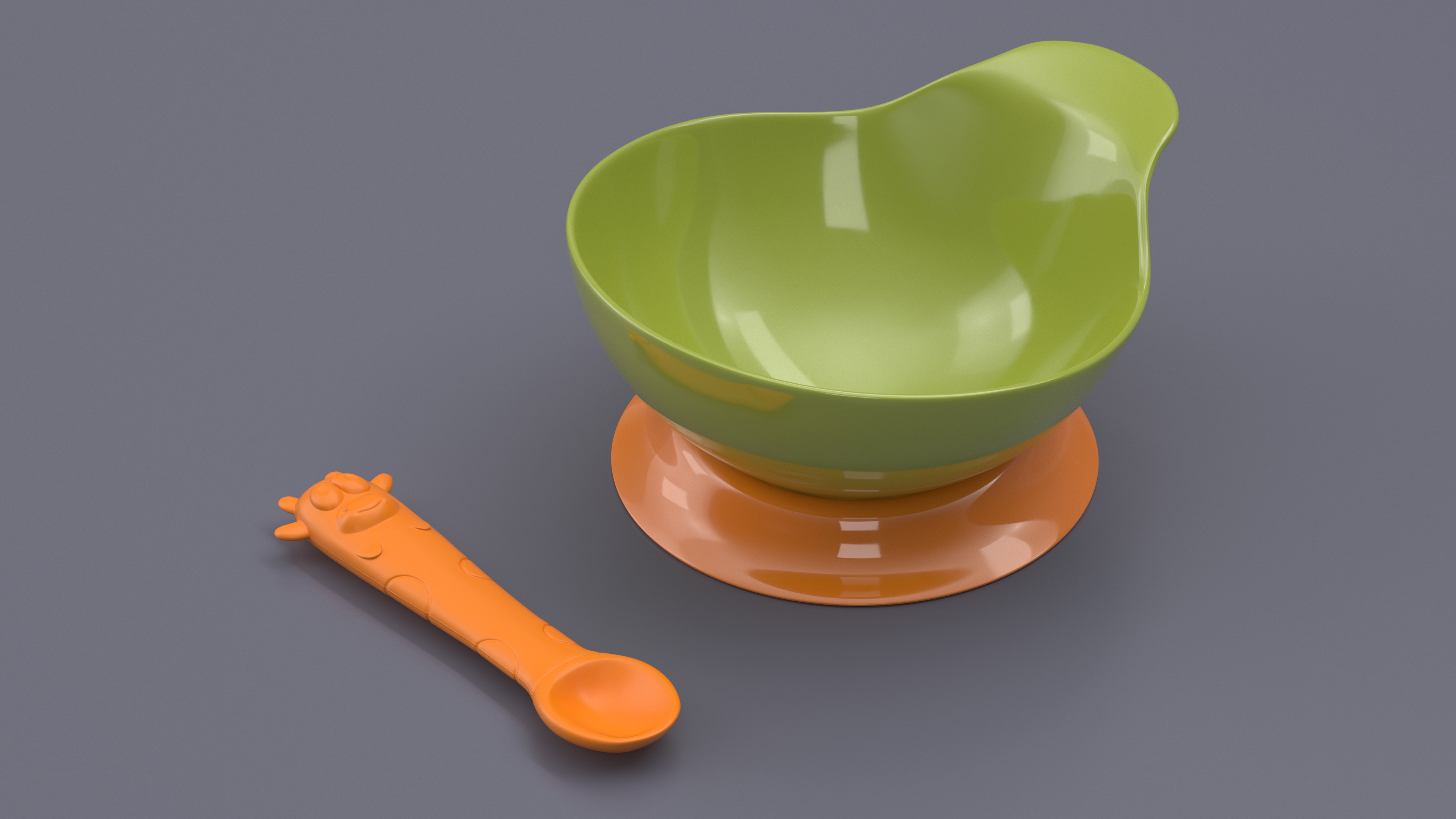 3D model Lime Green and Orange Silicone Baby Bowl and Spoon