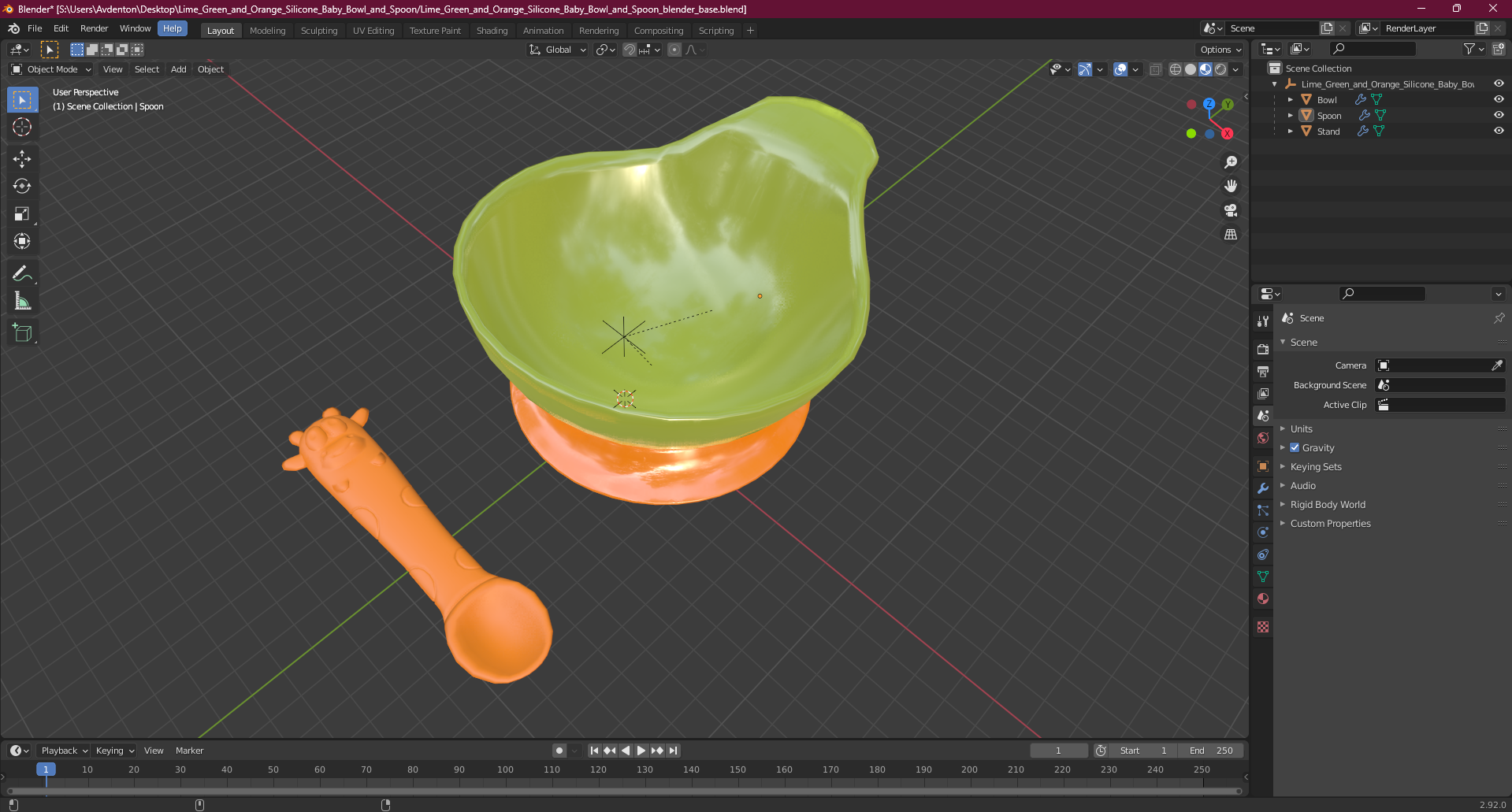 3D model Lime Green and Orange Silicone Baby Bowl and Spoon