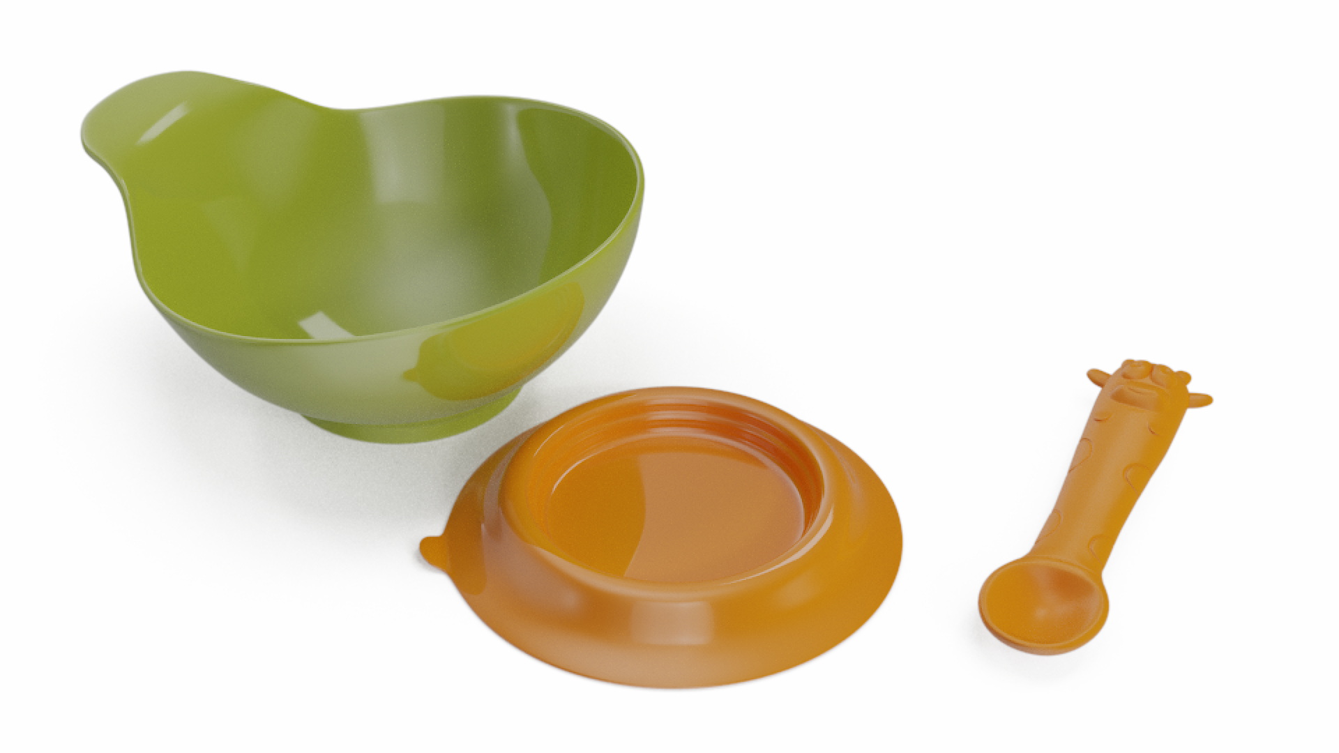 3D model Lime Green and Orange Silicone Baby Bowl and Spoon