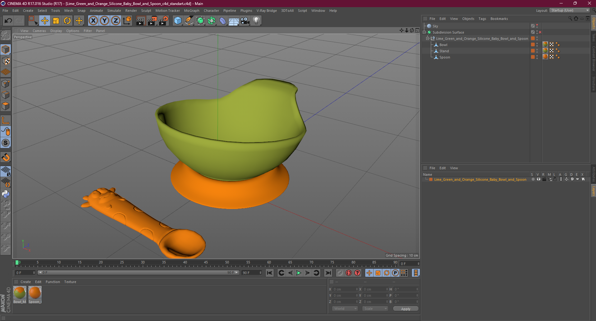 3D model Lime Green and Orange Silicone Baby Bowl and Spoon