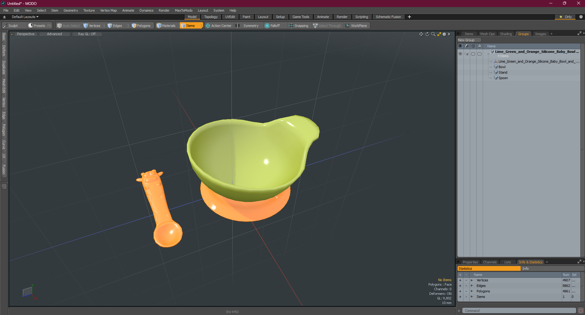 3D model Lime Green and Orange Silicone Baby Bowl and Spoon