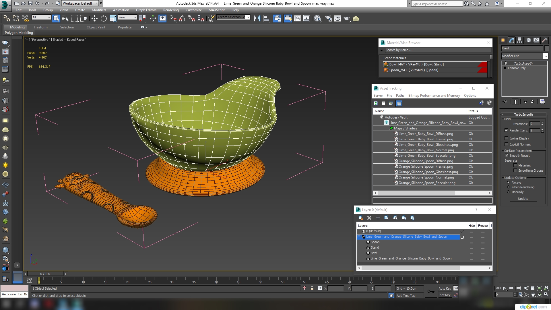 3D model Lime Green and Orange Silicone Baby Bowl and Spoon