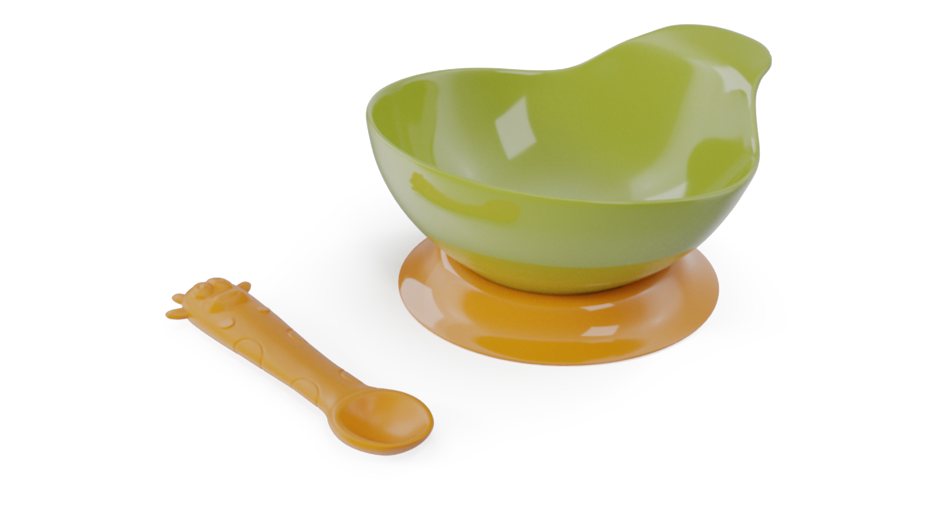 3D model Lime Green and Orange Silicone Baby Bowl and Spoon