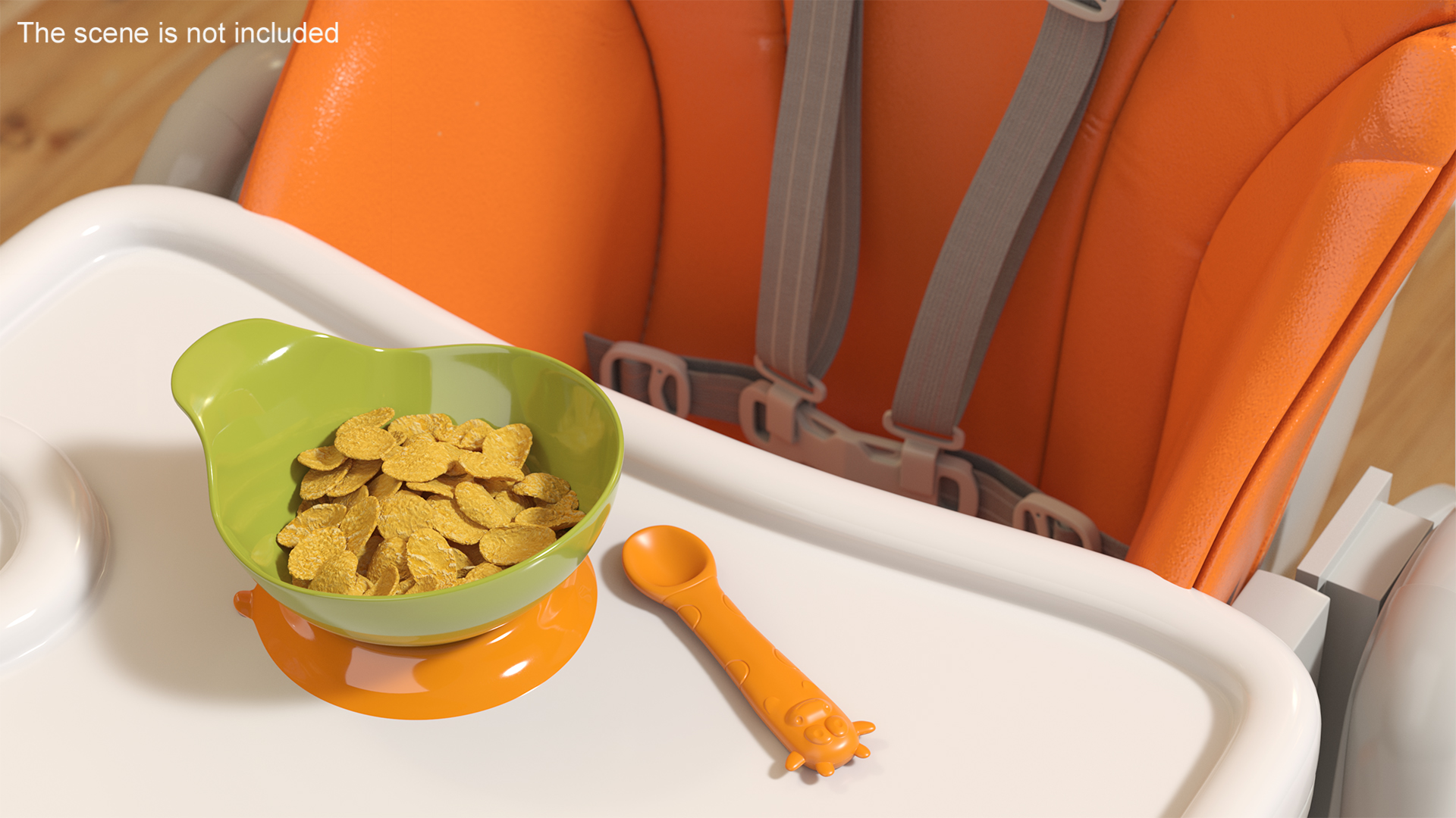 3D model Lime Green and Orange Silicone Baby Bowl and Spoon