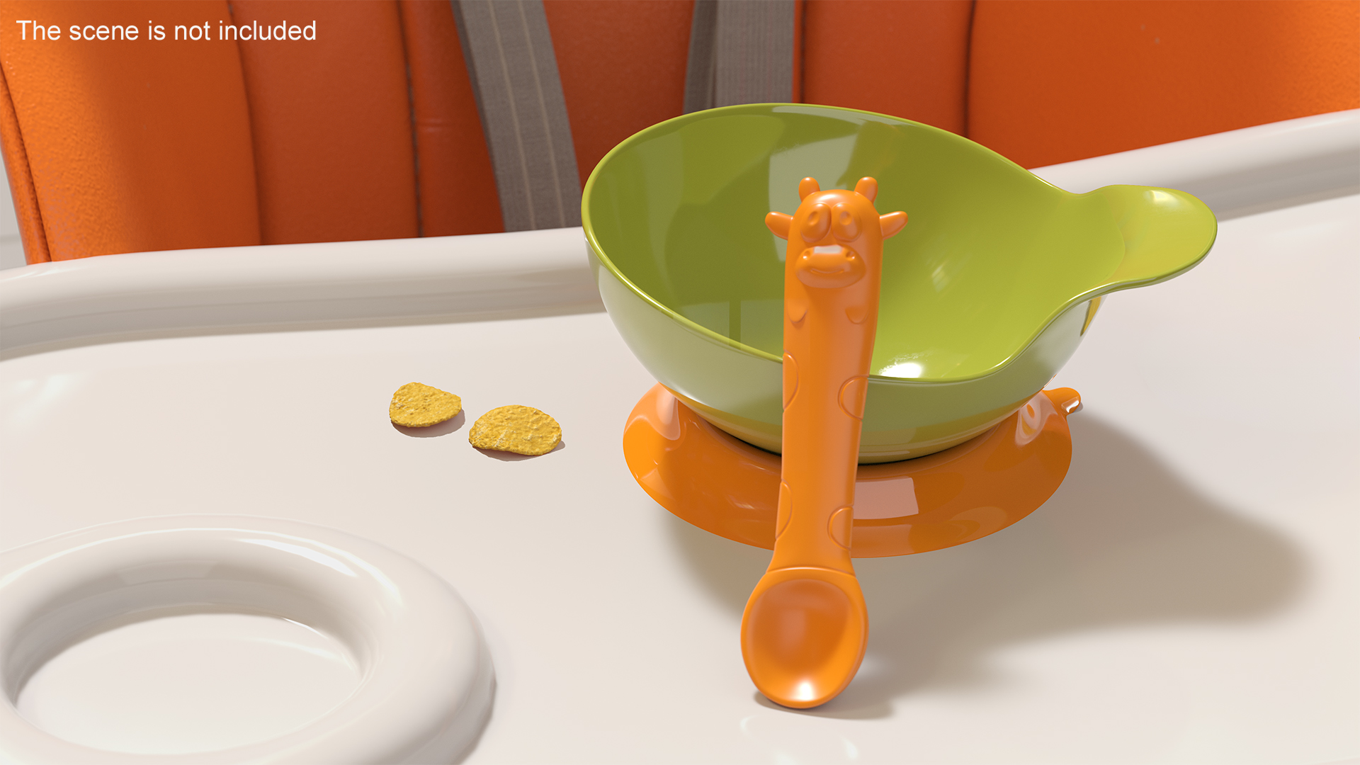 3D model Lime Green and Orange Silicone Baby Bowl and Spoon