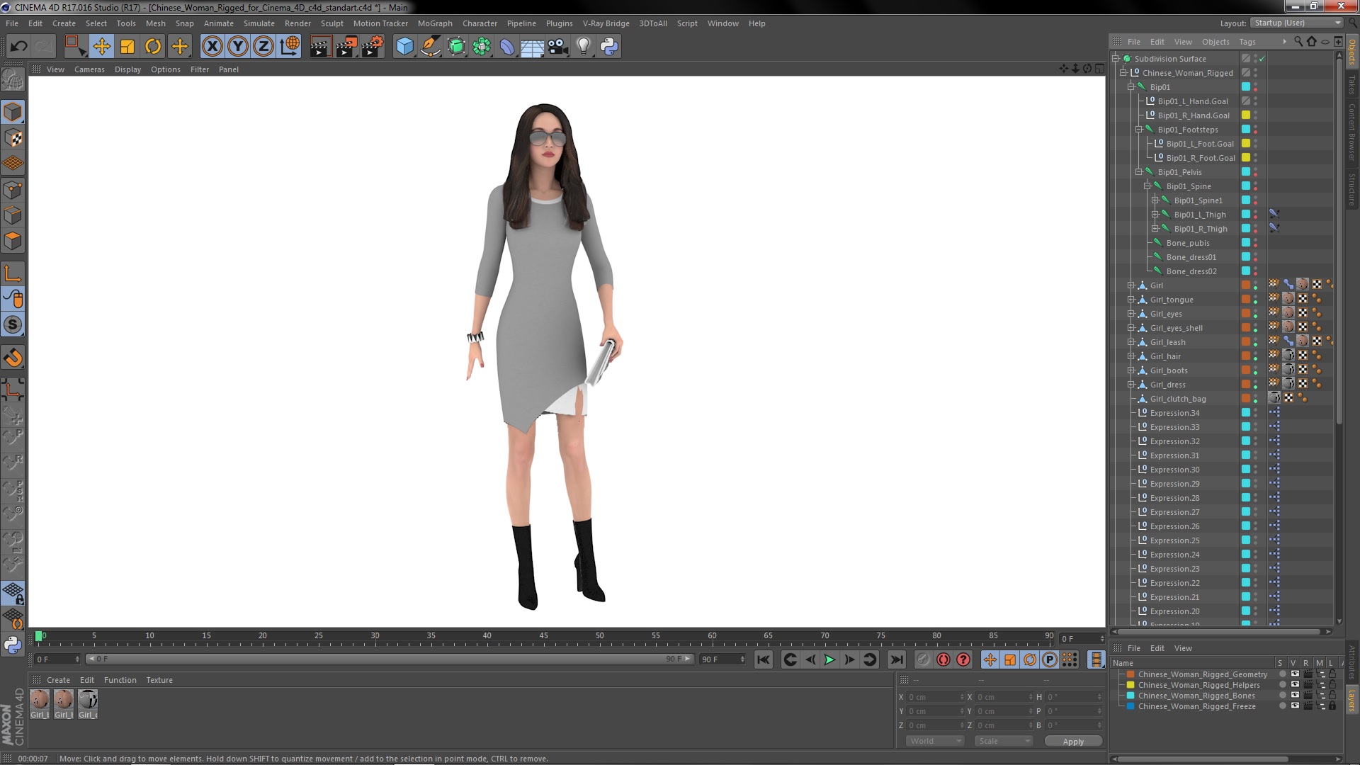 Chinese Woman Rigged for Cinema 4D 3D model